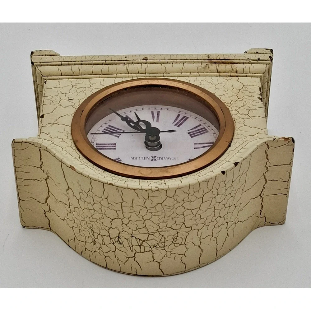Howard Miller Mantel Clock C06450 Cream Crackle Finish Distressed 5in works !